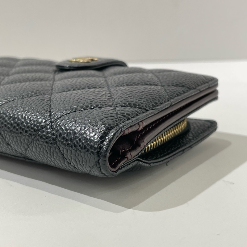 CHANEL香奈兒黑金荔枝皮菱格紋對折拉鍊錢包 21開 🈚附件-6