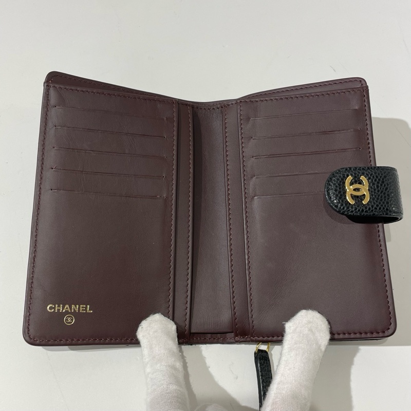 CHANEL香奈兒黑金荔枝皮菱格紋對折拉鍊錢包 21開 🈚附件-7