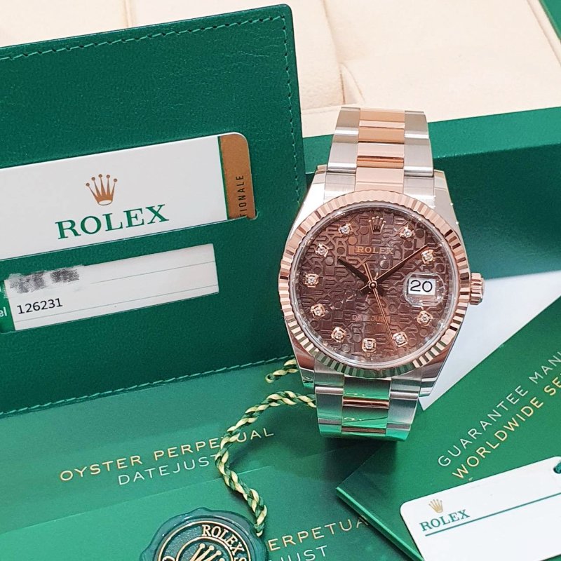 【大眾名錶】 Rolex 勞力士 126231 Datejust 蠔式DJ36 2019/08全配 巧克力紀念十鑽面盤 玫瑰半金 底蓋貼紙 B1308-1