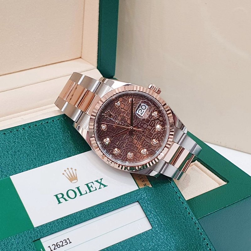 【大眾名錶】 Rolex 勞力士 126231 Datejust 蠔式DJ36 2019/08全配 巧克力紀念十鑽面盤 玫瑰半金 底蓋貼紙 B1308-2