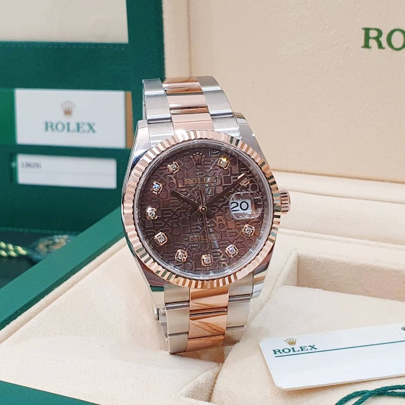 【大眾名錶】 Rolex 勞力士 126231 Datejust 蠔式DJ36 2019/08全配 巧克力紀念十鑽面盤 玫瑰半金 底蓋貼紙 B1308-3