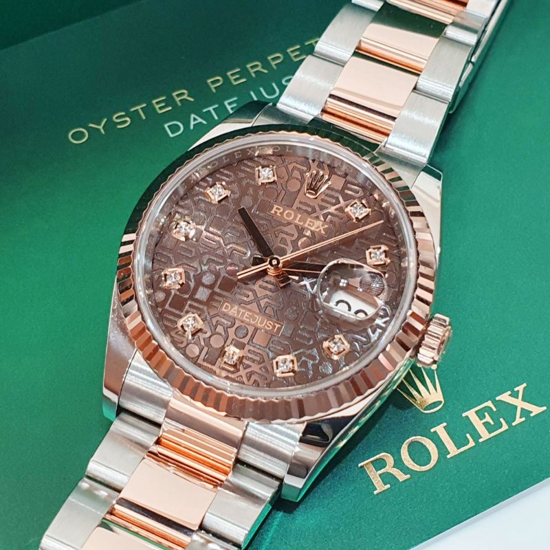 【大眾名錶】 Rolex 勞力士 126231 Datejust 蠔式DJ36 2019/08全配 巧克力紀念十鑽面盤 玫瑰半金 底蓋貼紙 B1308-5