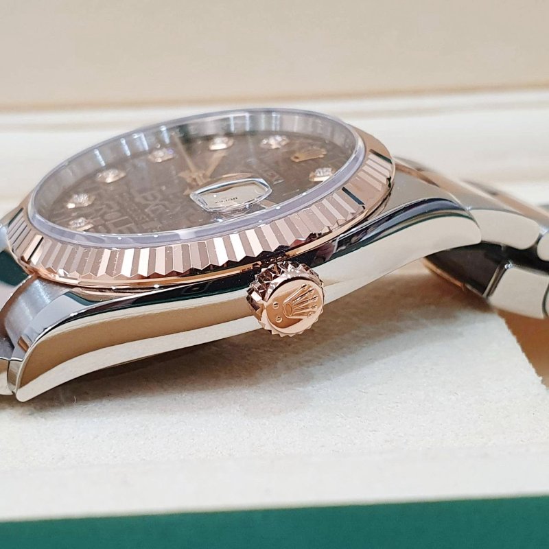 【大眾名錶】 Rolex 勞力士 126231 Datejust 蠔式DJ36 2019/08全配 巧克力紀念十鑽面盤 玫瑰半金 底蓋貼紙 B1308-6