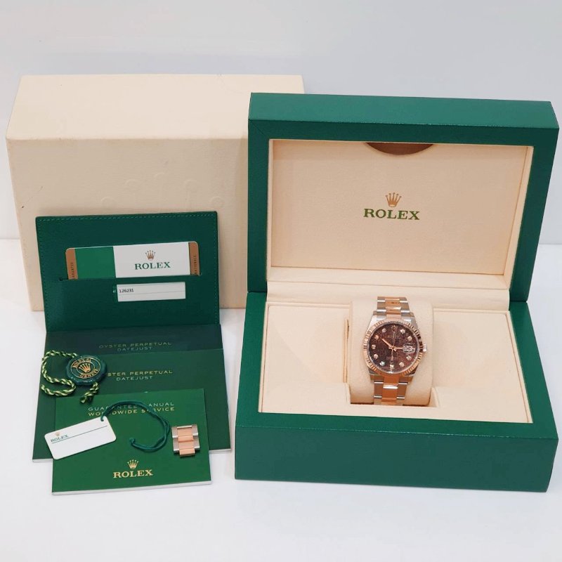 【大眾名錶】 Rolex 勞力士 126231 Datejust 蠔式DJ36 2019/08全配 巧克力紀念十鑽面盤 玫瑰半金 底蓋貼紙 B1308-9