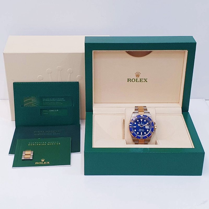 【大眾名錶】 Rolex 勞力士 126613LB 潛航者 2021/08綠卡 新款熱銷 半金藍水鬼 已貼膜 品相漂亮 B1309-9