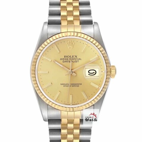 【大眾名錶】Rolex 勞力士 16233 Datejust 蠔式日誌 經典款 金色T柱面盤 太陽圈 錶徑36mm 自動上鍊 18K金及不鏽鋼 B1310