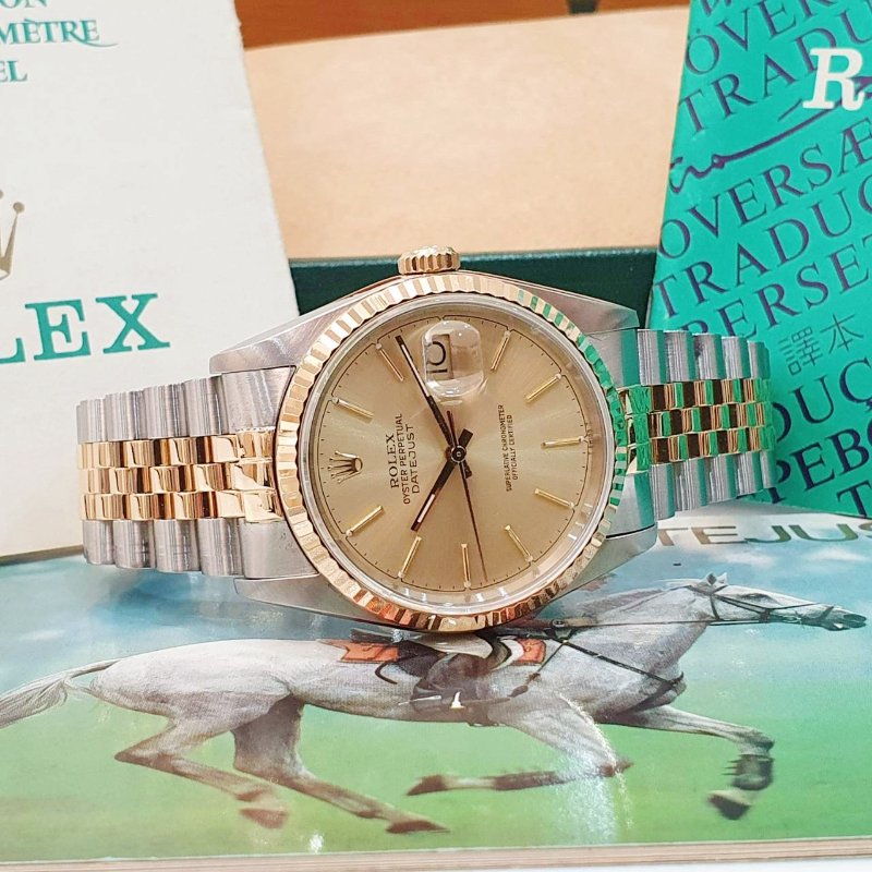【大眾名錶】Rolex 勞力士 16233 Datejust 蠔式日誌 經典款 金色T柱面盤 太陽圈 錶徑36mm 自動上鍊 18K金及不鏽鋼 B1310-4