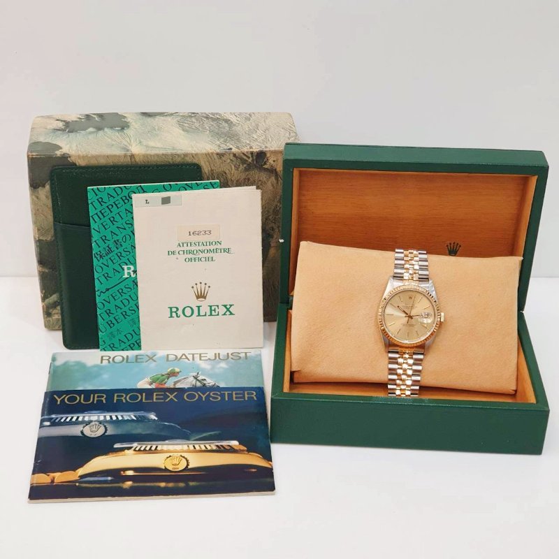 【大眾名錶】Rolex 勞力士 16233 Datejust 蠔式日誌 經典款 金色T柱面盤 太陽圈 錶徑36mm 自動上鍊 18K金及不鏽鋼 B1310-9