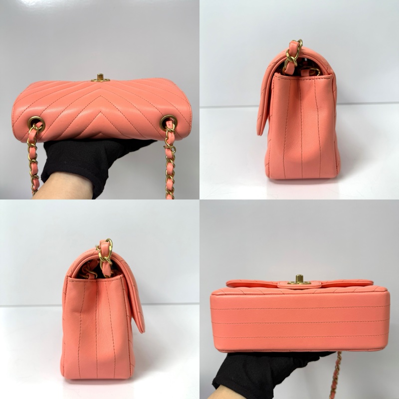CHANEL 香奈兒 珊瑚粉羊皮鍊條斜背包 LAMBSKIN CHEVRON-3