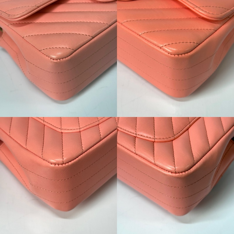 CHANEL 香奈兒 珊瑚粉羊皮鍊條斜背包 LAMBSKIN CHEVRON-4
