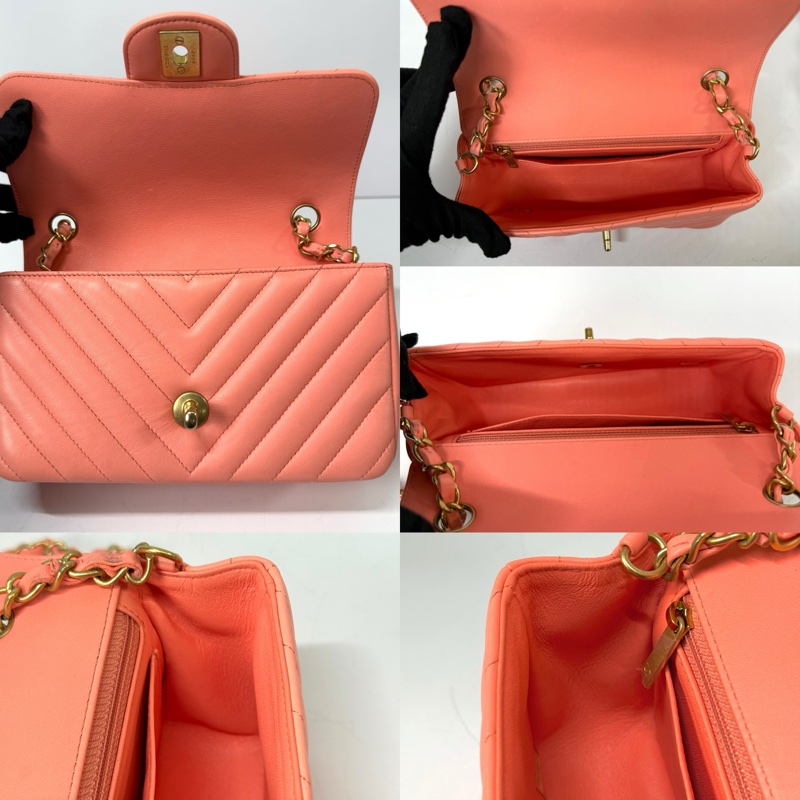 CHANEL 香奈兒 珊瑚粉羊皮鍊條斜背包 LAMBSKIN CHEVRON-5