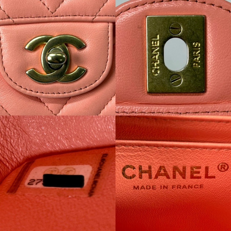 CHANEL 香奈兒 珊瑚粉羊皮鍊條斜背包 LAMBSKIN CHEVRON-6