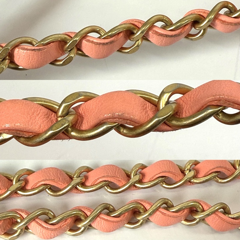 CHANEL 香奈兒 珊瑚粉羊皮鍊條斜背包 LAMBSKIN CHEVRON-7