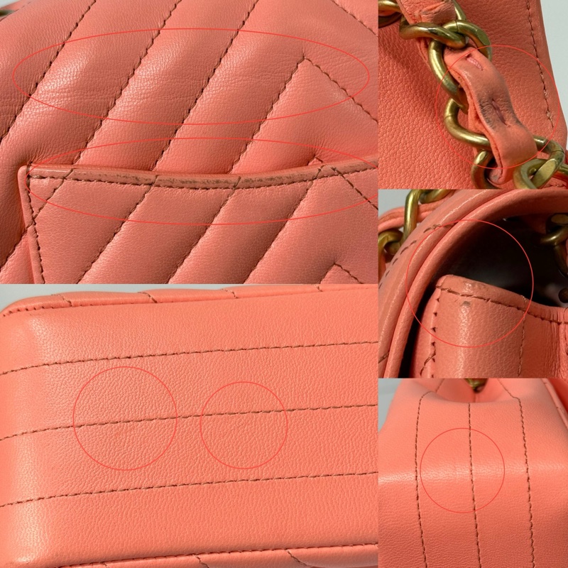 CHANEL 香奈兒 珊瑚粉羊皮鍊條斜背包 LAMBSKIN CHEVRON-8