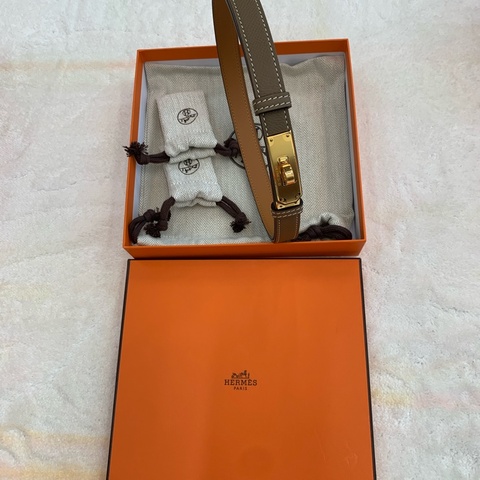 HERMES kelly大象灰金扣腰帶