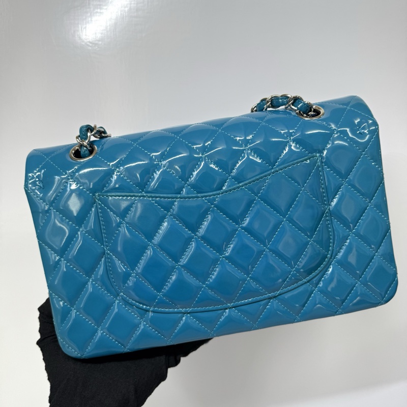 CHANEL 香奈兒 藍色漆皮中型雙蓋包 CLASSIC FLAP DOUBLE FLAP 25CM-1
