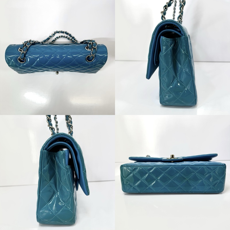 CHANEL 香奈兒 藍色漆皮中型雙蓋包 CLASSIC FLAP DOUBLE FLAP 25CM-3