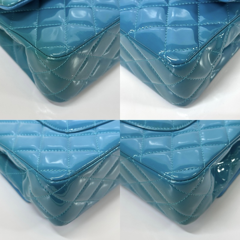 CHANEL 香奈兒 藍色漆皮中型雙蓋包 CLASSIC FLAP DOUBLE FLAP 25CM-4