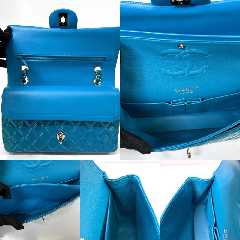 CHANEL 香奈兒 藍色漆皮中型雙蓋包 CLASSIC FLAP DOUBLE FLAP 25CM-5