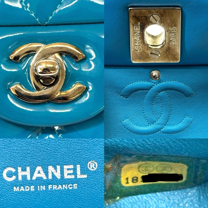 CHANEL 香奈兒 藍色漆皮中型雙蓋包 CLASSIC FLAP DOUBLE FLAP 25CM-6