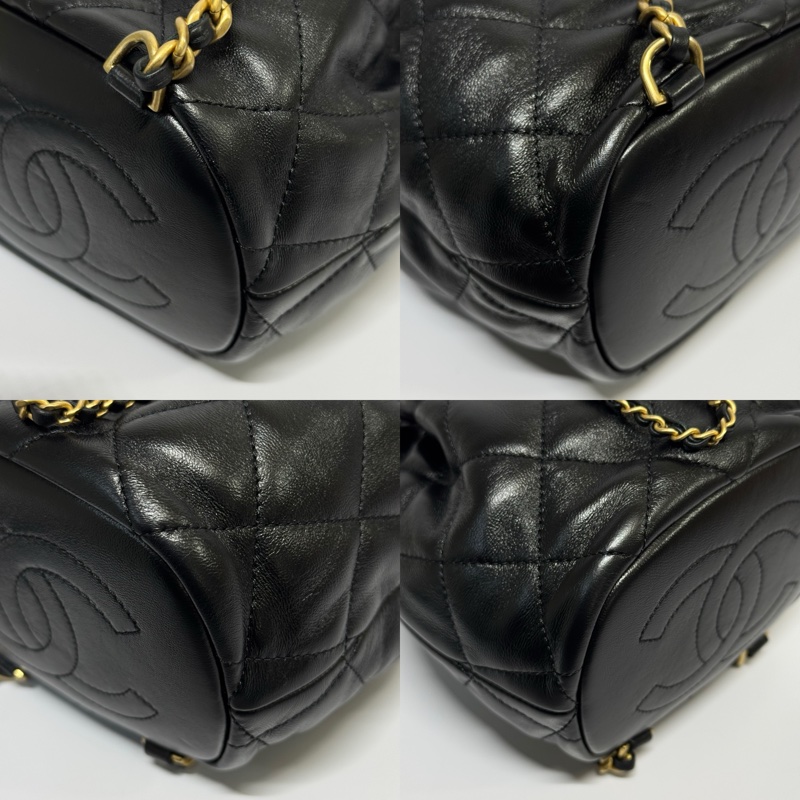 CHANEL 香奈兒 黑色菱格紋羊皮MINI後背包 DRAWSTRING RFID MICROCHIPPED-4