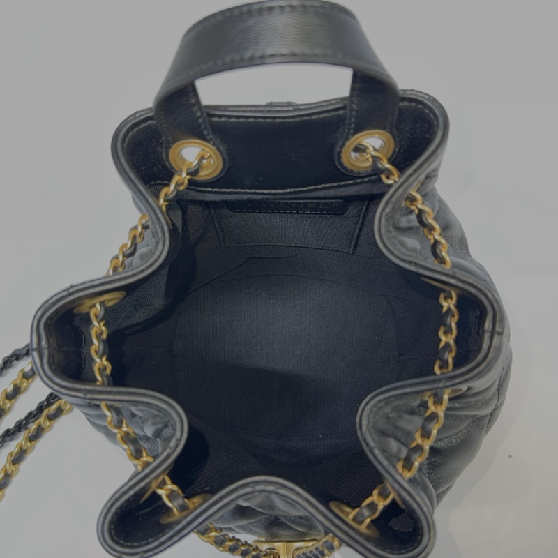 CHANEL 香奈兒 黑色菱格紋羊皮MINI後背包 DRAWSTRING RFID MICROCHIPPED-5