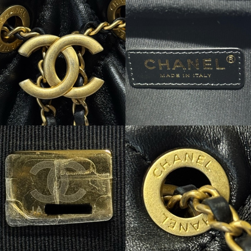 CHANEL 香奈兒 黑色菱格紋羊皮MINI後背包 DRAWSTRING RFID MICROCHIPPED-6