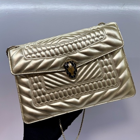 BVLGARI 寶格麗 香檳金Serpenti Forever 蛇頭標誌鏈條肩背包 斜背包