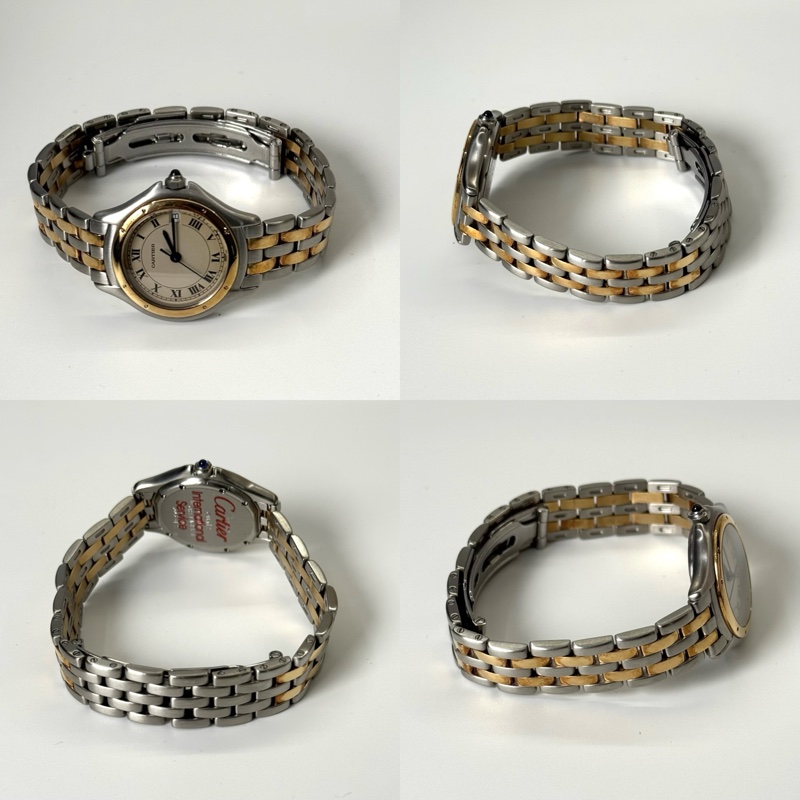 CARTIER 卡地亞 Panthère Cougar 圓形美洲豹系列經典羅馬時標 18K Figaro 鏈帶腕錶（中性尺寸）半金-1