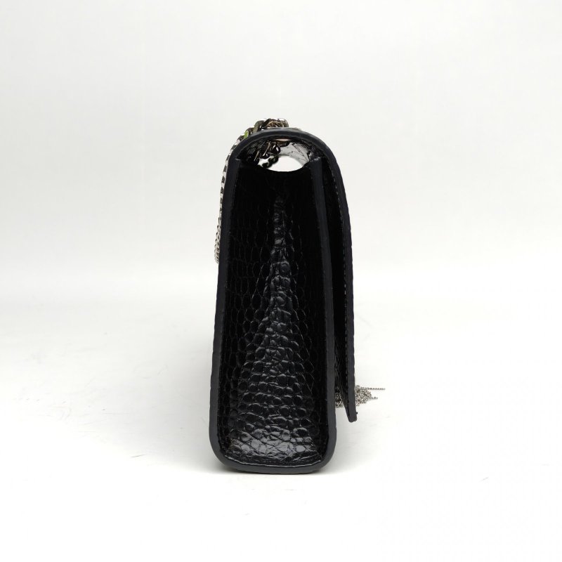 SAINT LAURENT KATE中號24鱷魚壓紋流蘇黑色牛皮銀扣肩背包-3