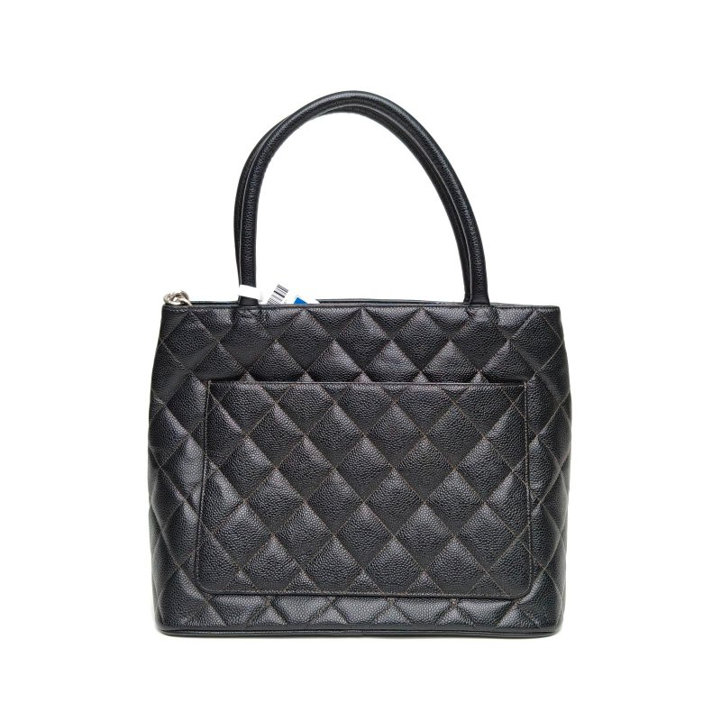 CHANEL 中古黑銀牛希爾頓銀幣包荔枝牛皮9開銀扣肩背包-2