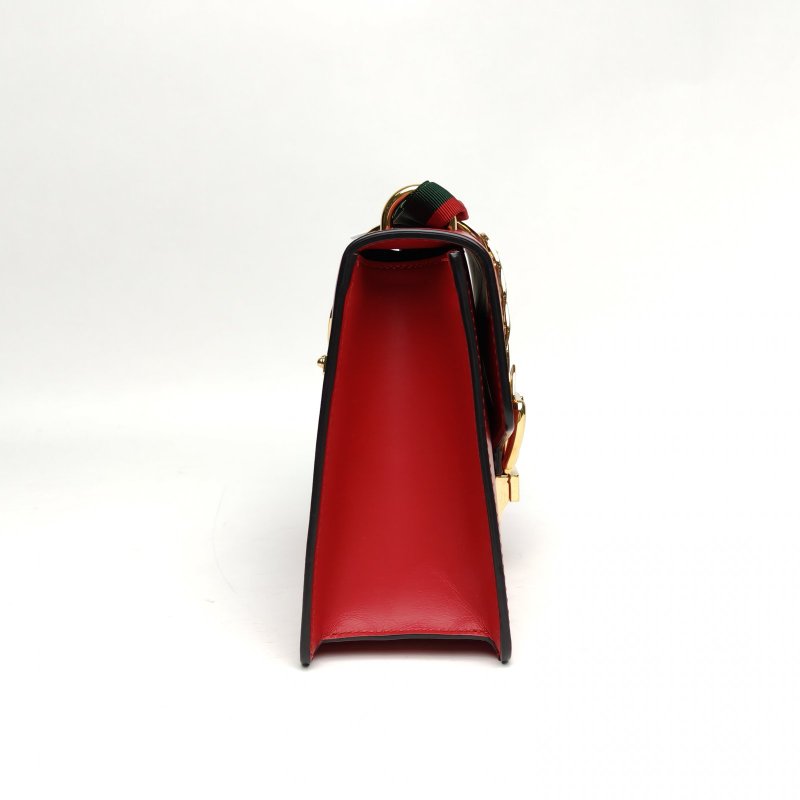 GUCCI Sylvie塞爾維亞絲帶包小號紅色牛皮金扣肩背包-3