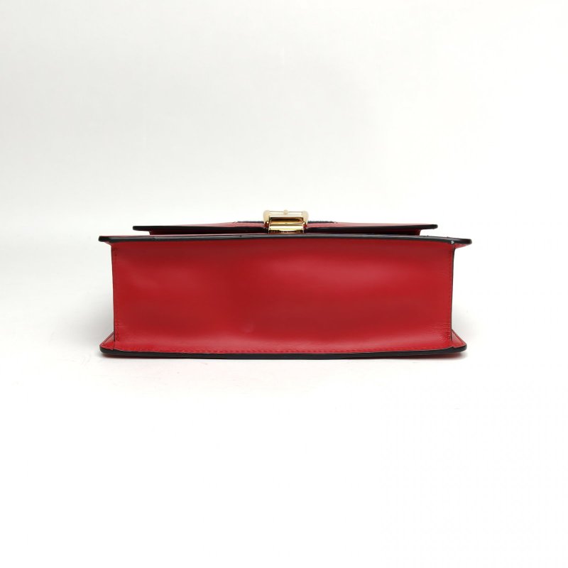GUCCI Sylvie塞爾維亞絲帶包小號紅色牛皮金扣肩背包-4