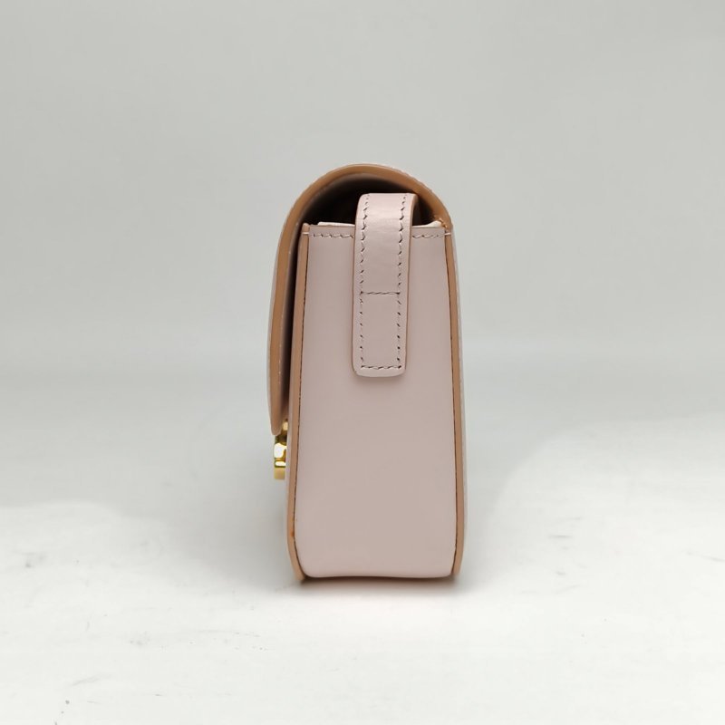CELINE Triomphe凱旋門金屬鎖扣Teen粉色牛皮金扣肩背包-1