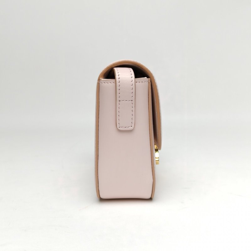 CELINE Triomphe凱旋門金屬鎖扣Teen粉色牛皮金扣肩背包-3