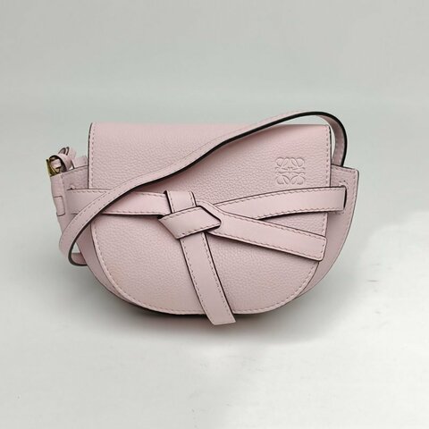LOEWE Gate馬鞍斜跨包MINI粉色牛皮肩背包