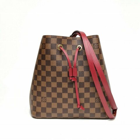 LOUIS VUITTON NÉONOÉ水桶包中號紅色內裏棕色棋盤格金扣2019肩背包