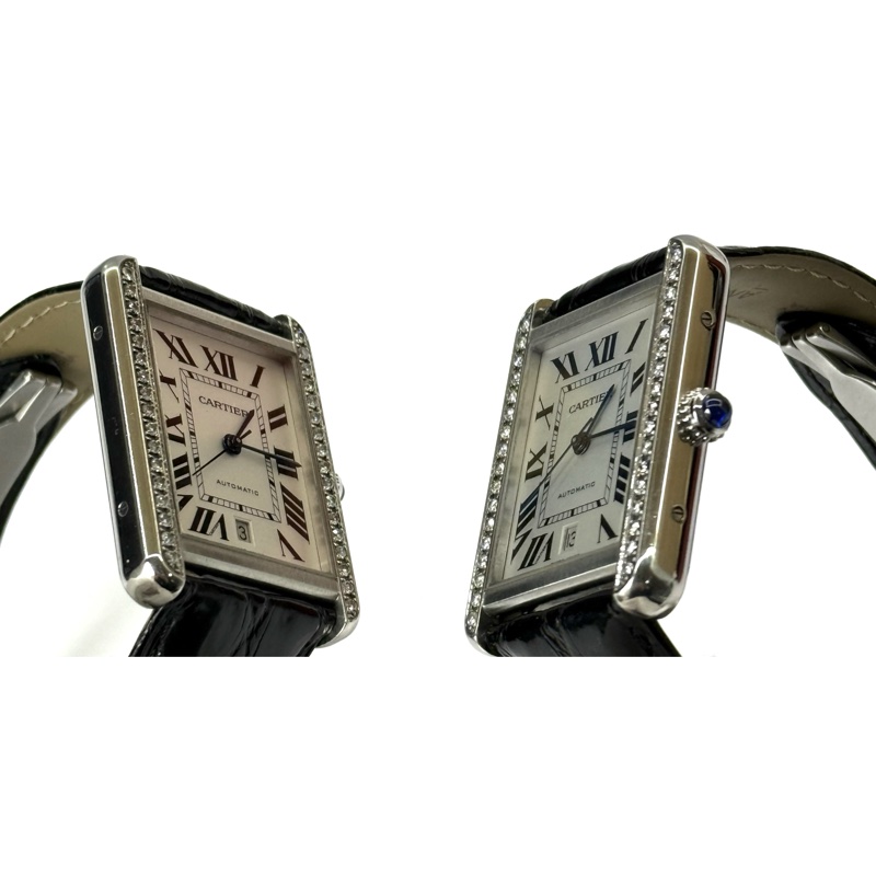 CARTIER 卡地亞  Tank Solo XL 黑色鱷魚皮帶自動上鍊機械腕錶 鑲鑽錶殼 TANK SOLO XL WATCH W5200027-3