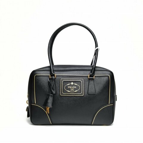PRADA 黑色牛皮十字紋手提包肩背包