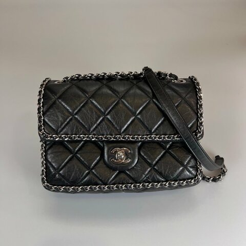 CHANEL 季節款銀鍊包羊皮黑AS1672/29開