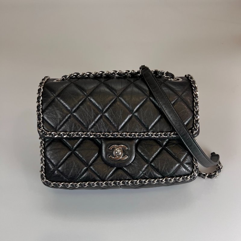 CHANEL 季節款銀鍊包羊皮黑AS1672/29開-0