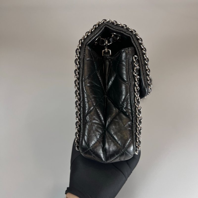 CHANEL 季節款銀鍊包羊皮黑AS1672/29開-3