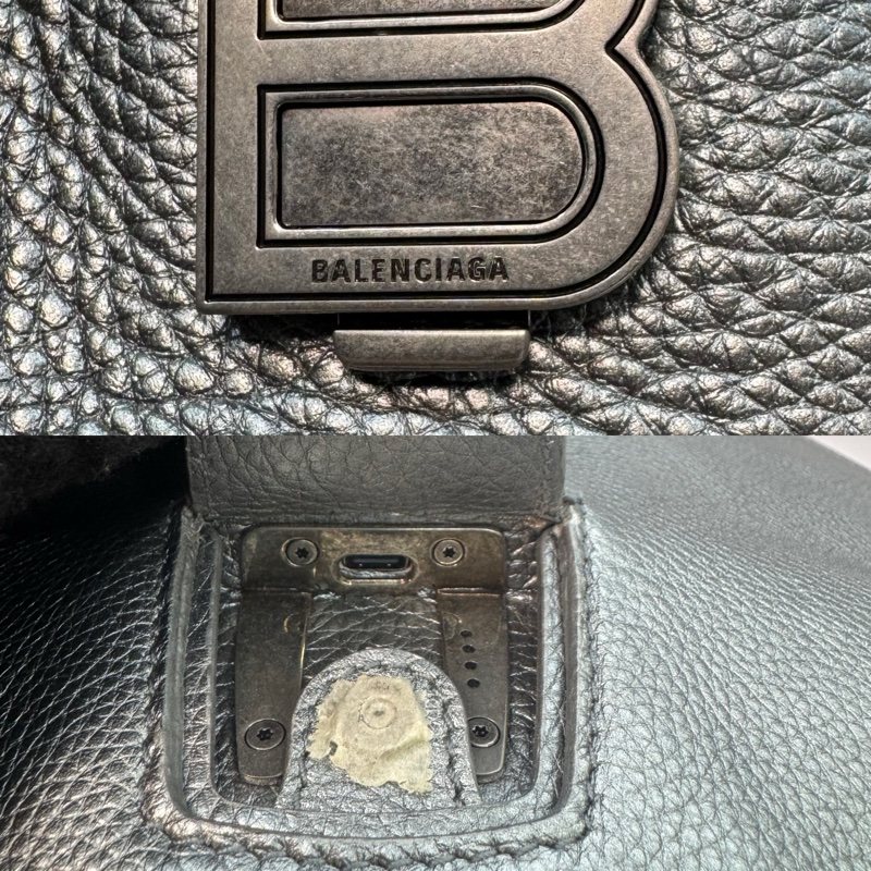 BALENCIAGA 巴黎世家 Ville 系列銀灰色顆粒小牛皮立體 B Logo 兩用保齡球包 PROJECTOR 672626-7