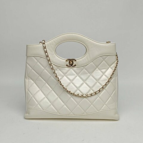 CHANEL 24SS31Bag白色羊皮晶片開金扣肩背包