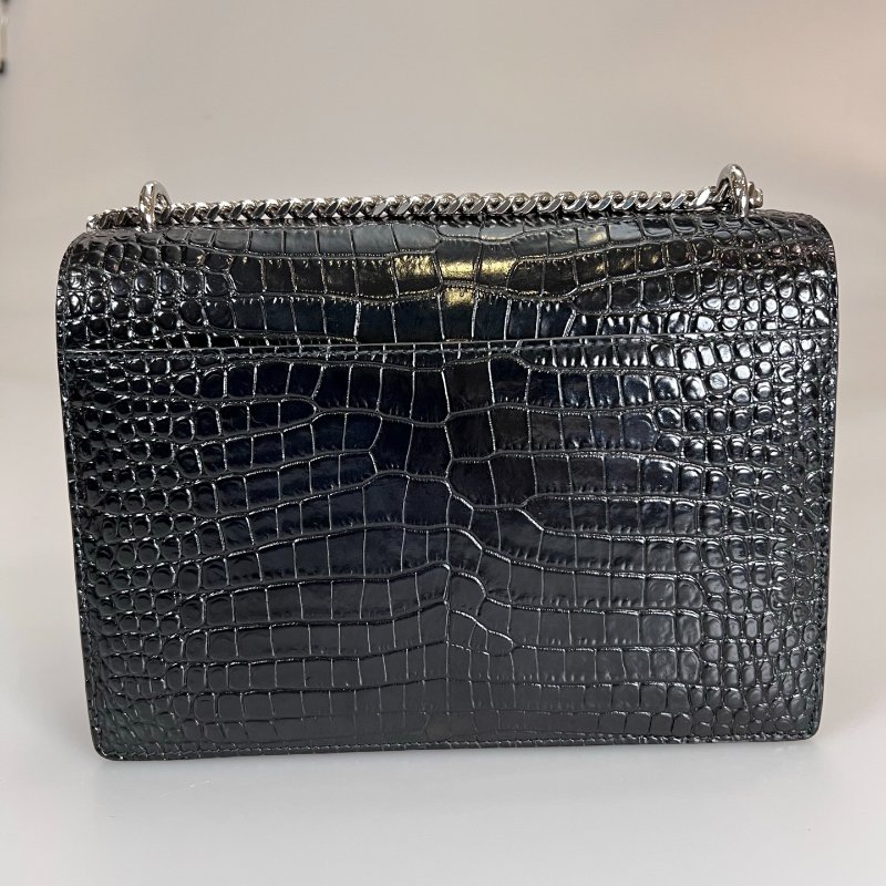 YSL 442906 黑銀鱷魚壓紋SUNSET 包 中號-1
