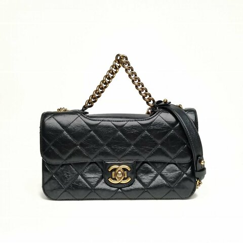 CHANEL 孟買系列鏈條手提口蓋包小號黑色牛皮18開金扣肩背包