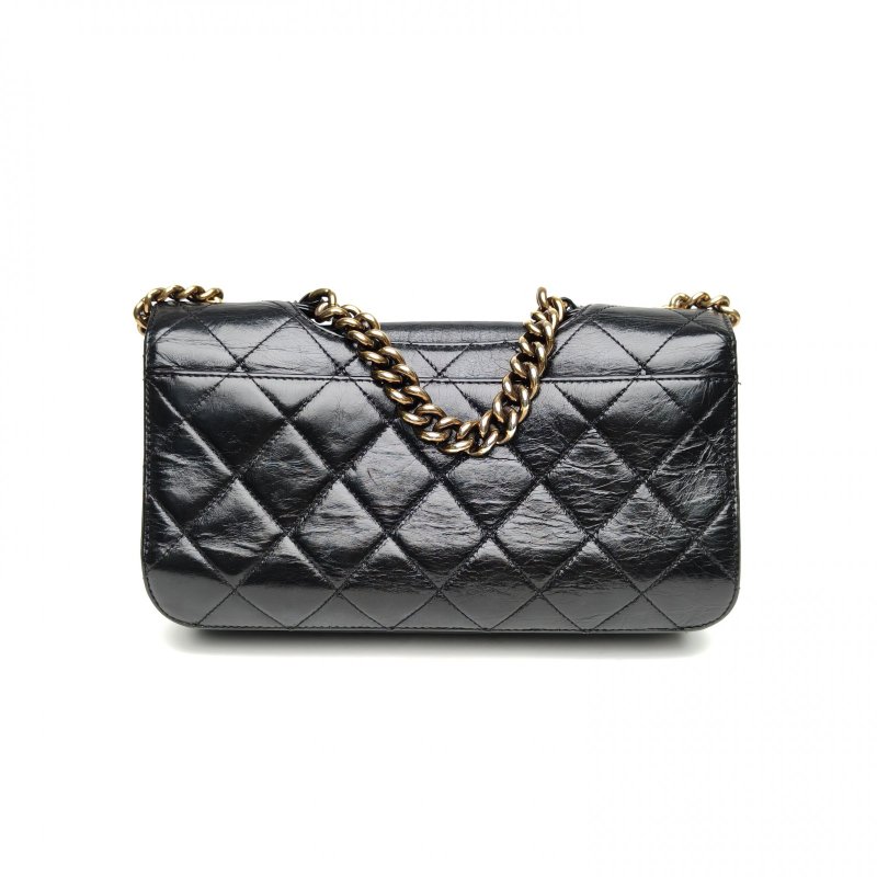 CHANEL 孟買系列鏈條手提口蓋包小號黑色牛皮18開金扣肩背包-2