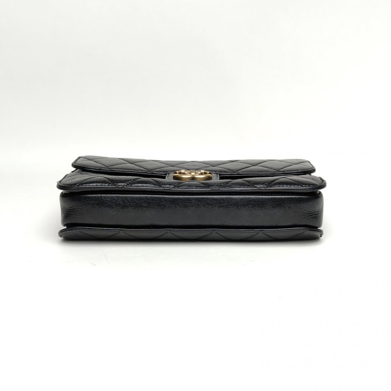 CHANEL 孟買系列鏈條手提口蓋包小號黑色牛皮18開金扣肩背包-4