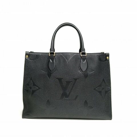 LOUIS VUITTON Onthego中號35黑色牛皮晶片老花壓紋肩背包