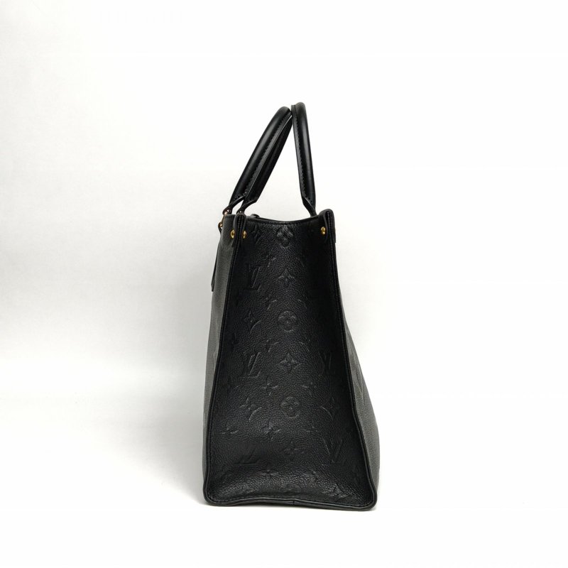 LOUIS VUITTON Onthego中號35黑色牛皮晶片老花壓紋肩背包-1